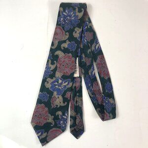 Vintage SWING Silk Tie Handmade Dark Green Blue Purple Floral Paisley 90s Fun